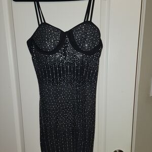 Elegant Black Rhinestone Dress